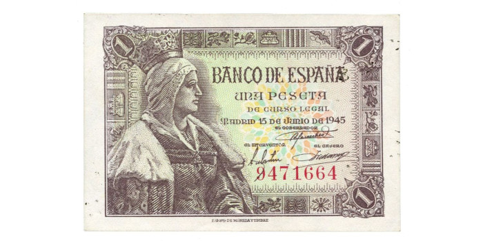 F419H.- 1 PESETA 15 DE JUNIO 1945 SIN SERIE - EBC