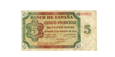 F433D.- 5 PESETAS 10 DE AGOSTO 1938 SERIE A/M - BC+