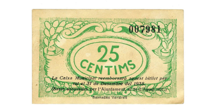 LOCALES - EL VENDREL - 25 Ctm. Agosto 1937 - EBC
