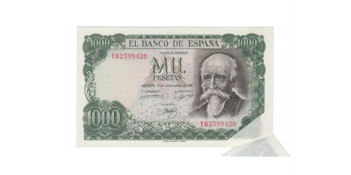 F498F.2 - 1000 PESETAS 17-9-1971 SC.  ERROR FUELLE GUILLOTINA