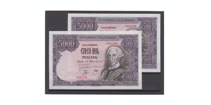 F513K.2 - PAREJA 5000 PESETAS 1976 SC. SIN SERIE. BAJA NUMERACION