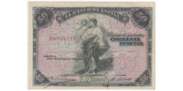 F318F.- 5O PESETAS 24 DE SEPTIEMBRE 1906 SERIE A.  MBC+