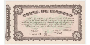PAPEL DE FIANZAS 50 PESETAS INSTITUTO NACIONAL DE LA VIVIENDA