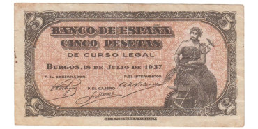 F432D.- 5 PESETAS 18 DE JULIO 1937 .SERIE B - MBC-