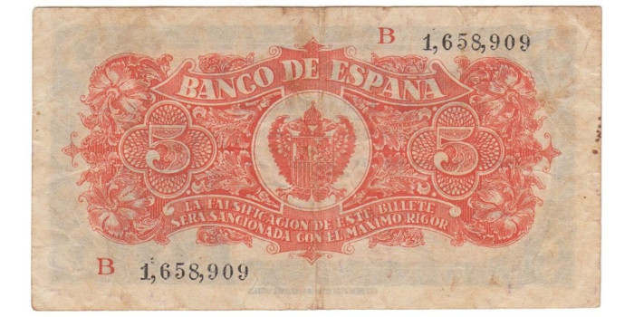 F432D.- 5 PESETAS 18 DE JULIO 1937 .SERIE B - MBC-