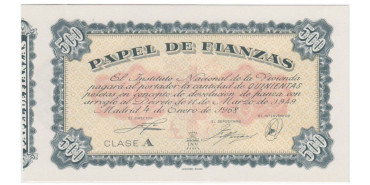 PAPEL DE FIANZAS 500 PESETAS INSTITUTO NACIONAL DE LA VIVIENDA