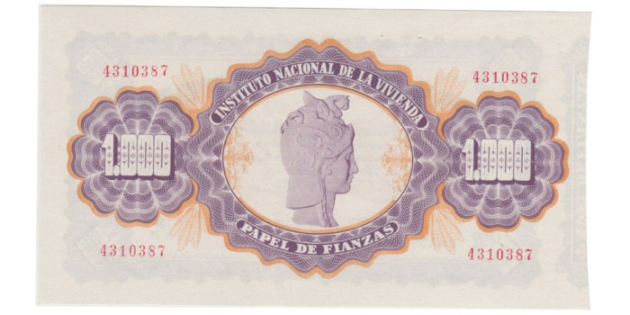 PAPEL DE FIANZAS 1000 PESETAS INSTITUTO NACIONAL DE LA VIVIENDA