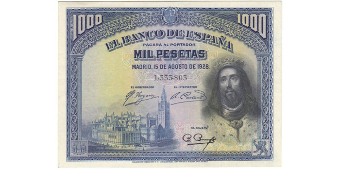 F353K.- 1000 PESETAS 15-08-1928.  SIN CIRCULAR. SIN SERIE