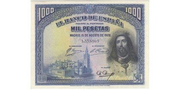 F353K.- 1000 PESETAS 15-08-1928.  SIN CIRCULAR. SIN SERIE
