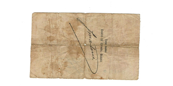 BANCO ESPAÑA - BILBAO 5 Pts 30-8-1936  SIN SERIE -Banco de Vizcaya