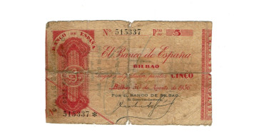 BANCO ESPAÑA - BILBAO 5 Pts 30-8-1936  SIN SERIE -Banco deBilbao