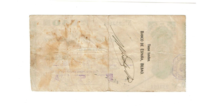 BANCO ESPAÑA -BILBAO 50 Pts 23-12-1936 RC- SIN SERIE- C.H. y M.P.Municipal deBilbao 