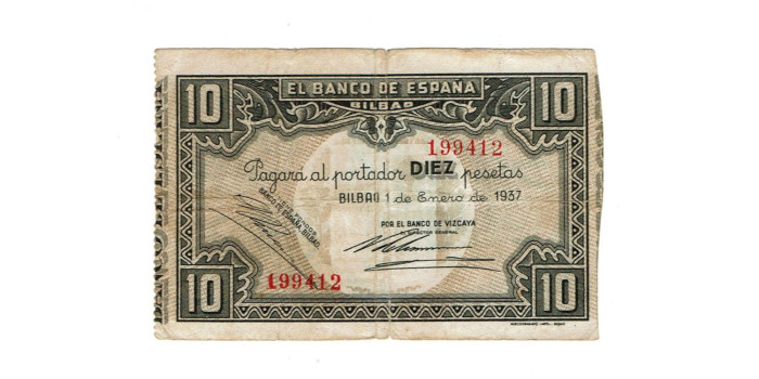 BANCO ESPAÑA-BILBAO 10 Pts 1-1-1937BC SIN SERIE- Banco  de Vizcaya