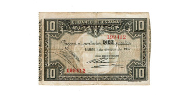 BANCO ESPAÑA-BILBAO 10 Pts 1-1-1937BC SIN SERIE- Banco  de Vizcaya