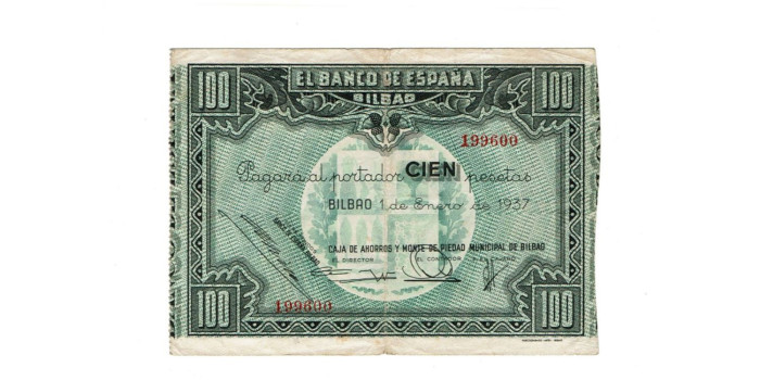 BANCO ESPAÑA-BILBAO 100 Pts 1-1-1937 MBC-. Caja de Ahorros