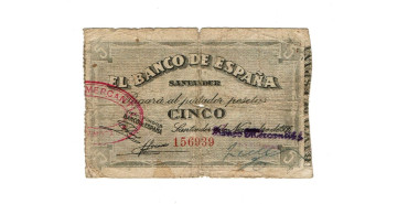 BANCO ESPAÑA - SANTANDER 5 Pts 1-9-1936 MC- SIN SERIE-Banco Mercantil