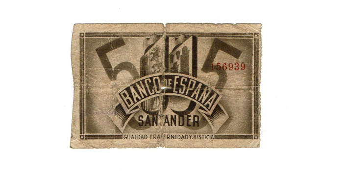 BANCO ESPAÑA - SANTANDER 5 Pts 1-9-1936 MC- SIN SERIE-Banco Mercantil