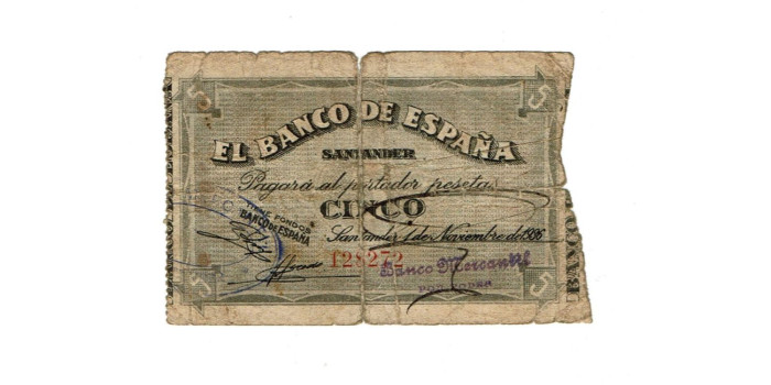 BANCO ESPAÑA - SANTANDER 5 Pts 1-9-1936 MC- SIN SERIE-Banco Mercantil