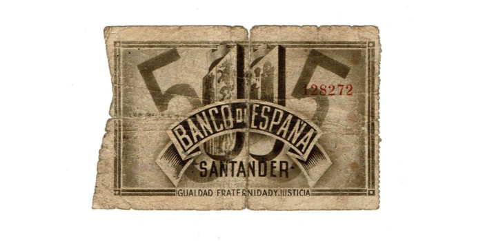 BANCO ESPAÑA - SANTANDER 5 Pts 1-9-1936 MC- SIN SERIE-Banco Mercantil