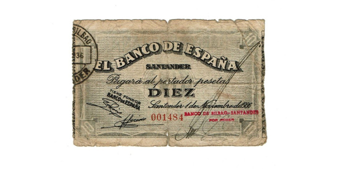 BANCO ESPAÑA - SANTANDER 10 Pts 1-9-1936 MC- SIN SERIE-Banco deBilbao