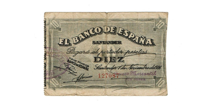 BANCO ESPAÑA - SANTANDER 10 Pts 1-9-1936 RC- SIN SERIE-Banco Mercantil