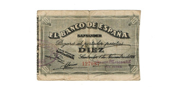 BANCO ESPAÑA - SANTANDER 10 Pts 1-9-1936 RC- SIN SERIE-Banco Mercantil