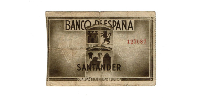 BANCO ESPAÑA - SANTANDER 10 Pts 1-9-1936 RC- SIN SERIE-Banco Mercantil
