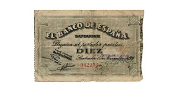 BANCO ESPAÑA - SANTANDER 10 Pts 1-9-1936 MC- SIN SERIE- Monte de Piedad