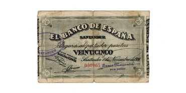 BANCO ESPAÑA - SANTANDER 25 Pts 1-9-1936 MC- SIN SERIE-Banco Mercantil