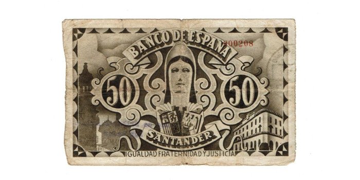 BANCO ESPAÑA - SANTANDER 50 Pts 1-9-1936BC- SIN SERIE-Banco de Bilbao
