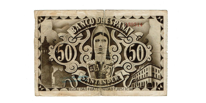 BANCO ESPAÑA - SANTANDER 50 Pts 1-9-1936 MC- SIN SERIE- Español de Credito