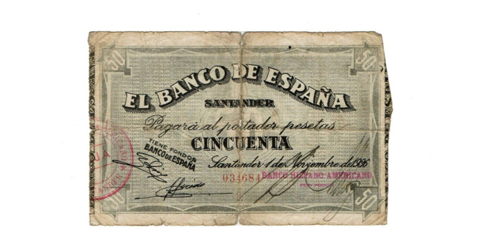 BANCO ESPAÑA - SANTANDER 50 Pts 1-9-1936 MC- SIN SERIE- Hispano Americano