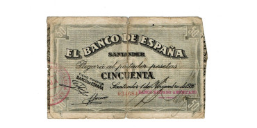BANCO ESPAÑA - SANTANDER 50 Pts 1-9-1936 MC- SIN SERIE- Hispano Americano