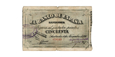 BANCO ESPAÑA - SANTANDER 50 Pts 1-9-1936 MC- SIN SERIE-Banco de Mercantil