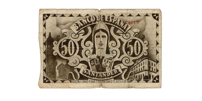 BANCO ESPAÑA - SANTANDER 50 Pts 1-9-1936 MC- SIN SERIE-Banco de Mercantil