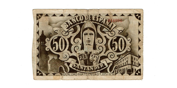 BANCO ESPAÑA - SANTANDER 50 Pts 1-9-1936BC- SIN SERIE-Banco de Mercantil