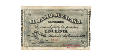 BANCO ESPAÑA - SANTANDER 50 Pts 1-9-1936BC- SIN SERIE-Banco de Mercantil