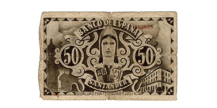 BANCO ESPAÑA - SANTANDER 50 Pts 1-9-1936 MC- SIN SERIE-Banco de Mercantil