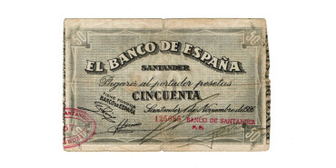 BANCO ESPAÑA - SANTANDER 50 Pts 1-9-1936 RC- SIN SERIE-Banco de Santander