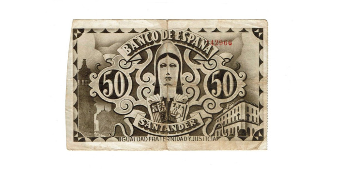 BANCO ESPAÑA - SANTANDER 50 Pts 1-9-1936BC- SIN SERIE- Monte de Piedad
