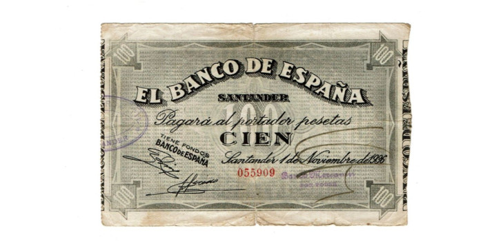 BANCO ESPAÑA - SANTANDER 100 Pts 1-9-1936 RC- SIN SERIE-Banco Mercantil