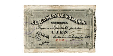 BANCO ESPAÑA - SANTANDER 100 Pts 1-9-1936 RC- SIN SERIE-Banco Mercantil