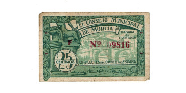 LOCALES - CONSEJO MUNICIPAL DE MURCIA - 25 Ctm. Agosto 1937,BC