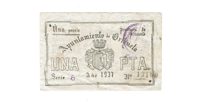 LOCALES - AYUNTAMIENTO DE ORIHUELA 1 Pts 1937. MBC