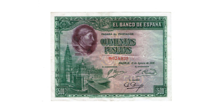F352D - 500 Pesetas 15-08-1928 BC+  sin serie