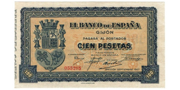 F387K.- Banco de España- Gijon 100 Pts 1937 SC