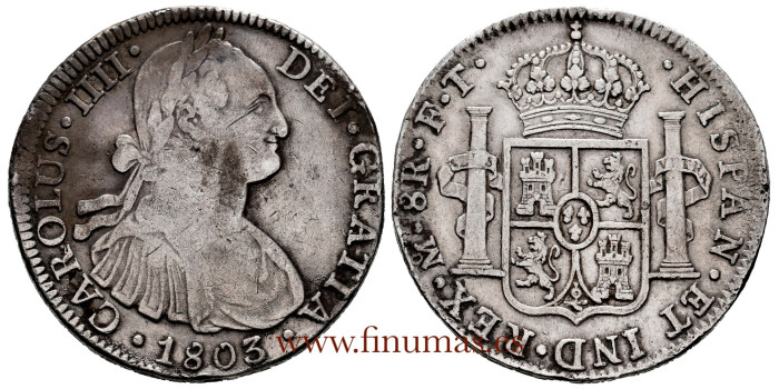 Cy13121.2.- CARLOS IV - 8 Reales 1803 Mexico F.T.- BC+