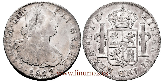 Cy13149.-CARLOS IV - 8 Reales 1807 Mexico T.H.- NGC AU DETAILS