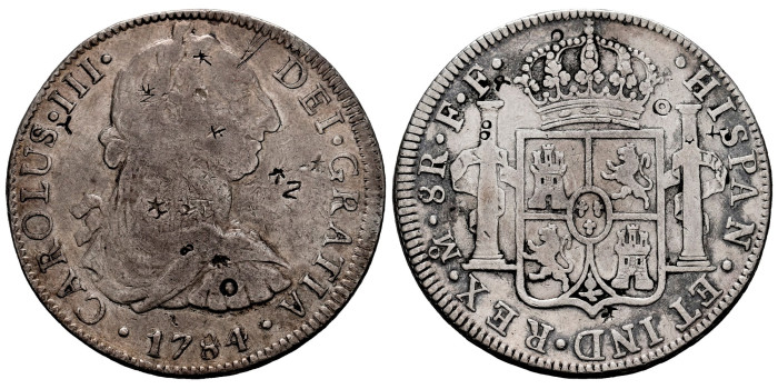Cy11311.- CARLOS III 8 Reales 1784 MEXICO F.F. MBC. RARA