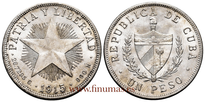 CUBA - K-015 - 1 PESO 1915 - EBC+